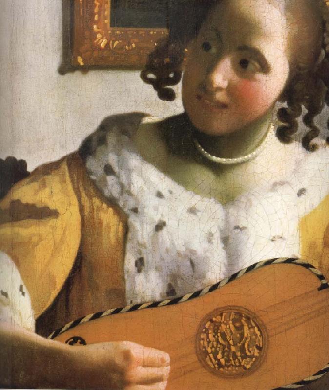 Jan Vermeer Detail of  Woman is playing Guitar oil painting picture